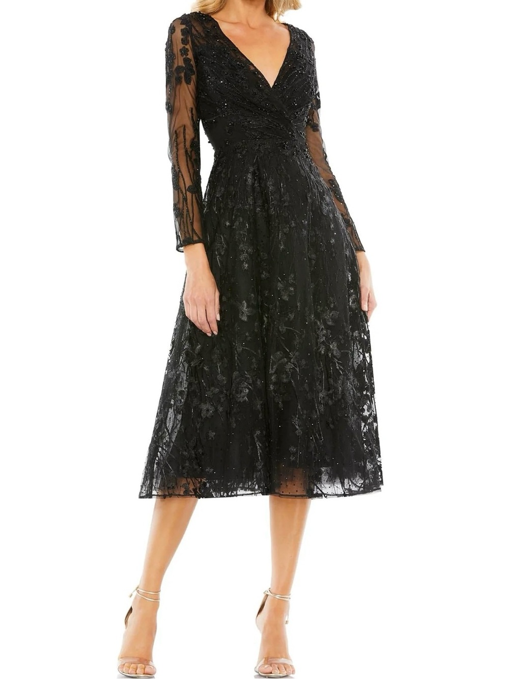 Mac Duggal 20404 Black Beaded Lace Cocktail Dress NWT